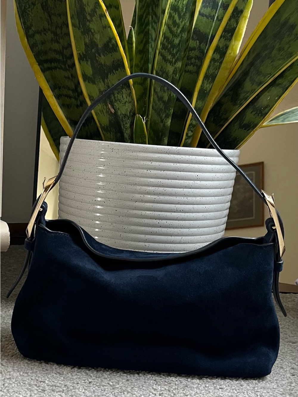 NWT J Crew Berkeley Small Shoulder Bag in Genuine Suede- Dark Indigo - Picture 3 of 5